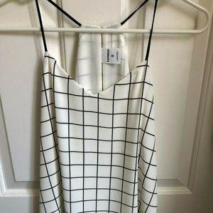 EXPRESS Black & White Spaghetti Strap Grid Top XS